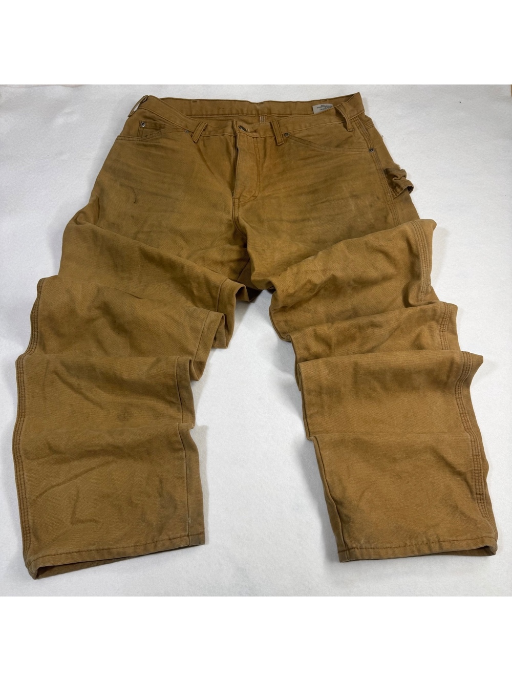 Dickies DU336 Duck Canvas Carpenter Pants Brown Workwear Distressed Mens 32x32